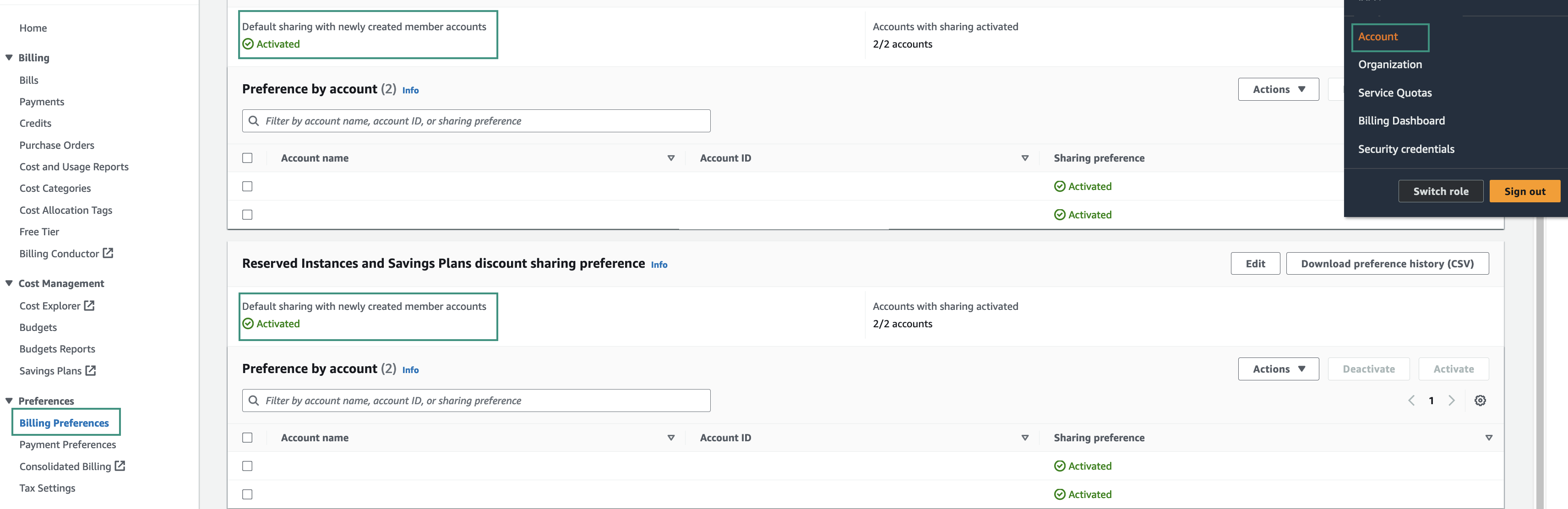 Figure AWS Connector 21: Reservation sharing settings