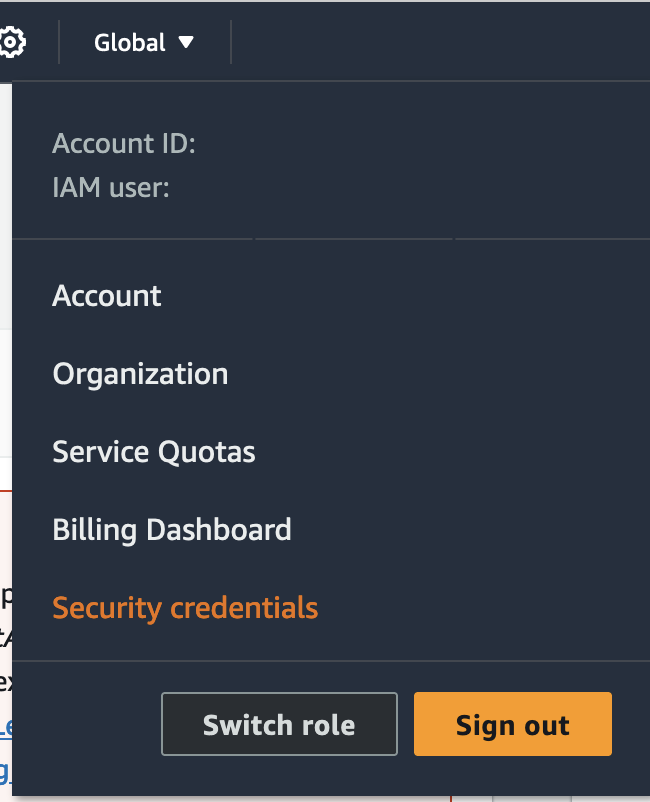 Figure AWS Connector 4: Security Credentials Navigation