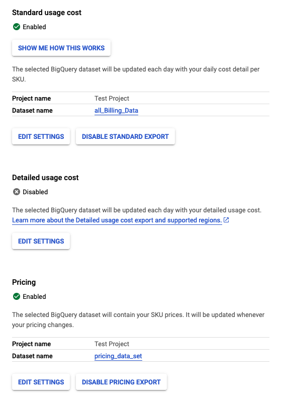 Figure GCP 4: GCP Example settings datasets